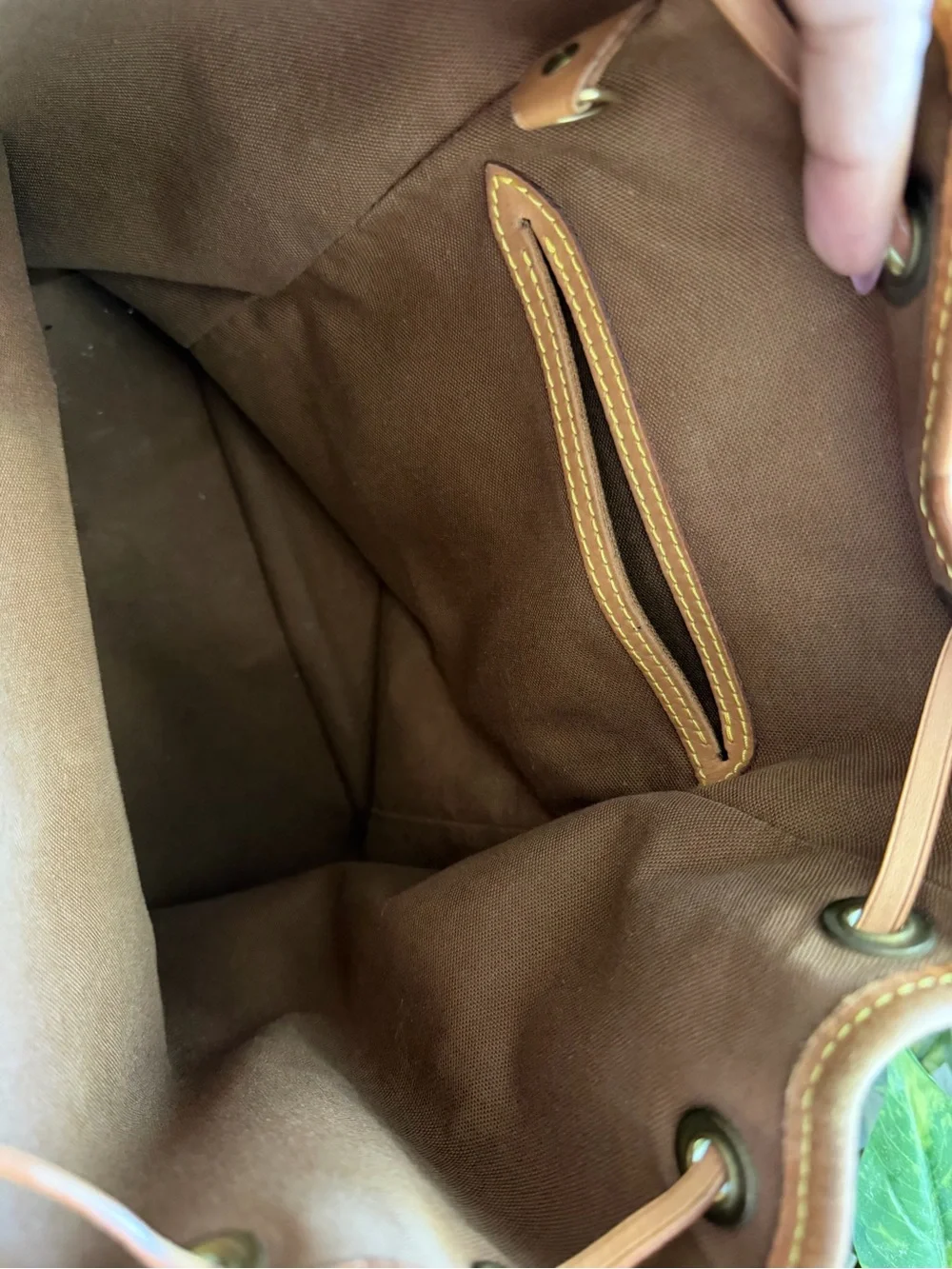 Louis Vuitton Monogram Canvas Drawstring Backpack with Tan Trim